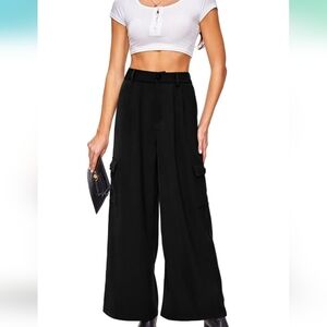 *Women's High Waisted Wide Leg Casual Cargo Pants with 4 Pockets Baggy Trousers